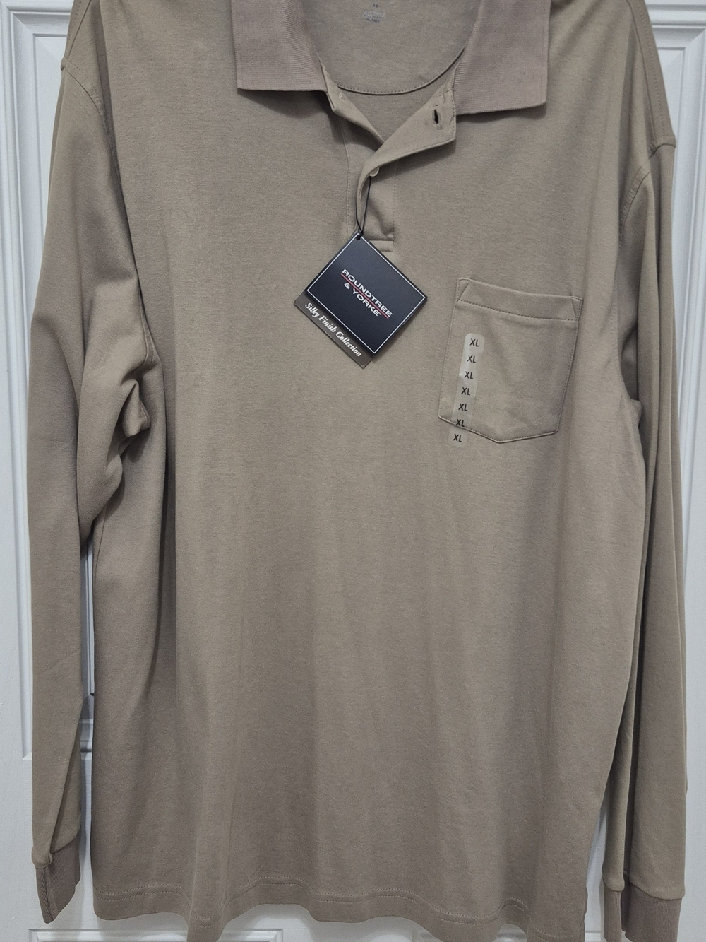 Roundtree & Yorke Silky Finish Collection long-sleeve polo shirt-Taupe XL NEW